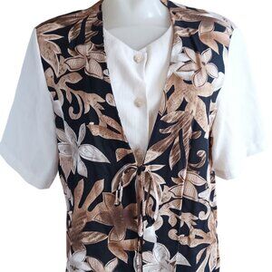 Vintage 90's Granny Top 14P Alfred Dunner Floral Blouse With Tie Front Padded US